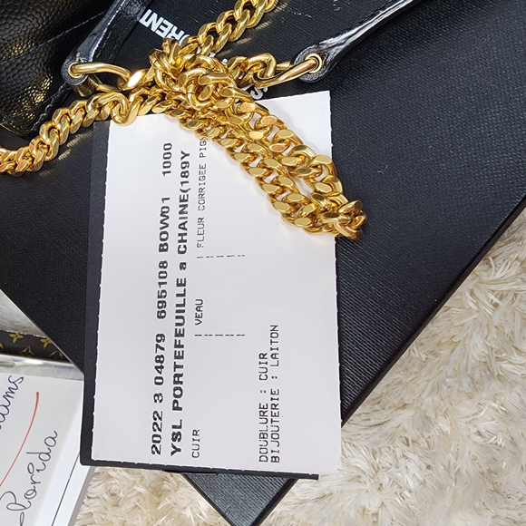 Yves Saint Laurent Black Chevron Leather Clutch, Wallet with Gold Chain, W.O.C. - Picture 5 of 16